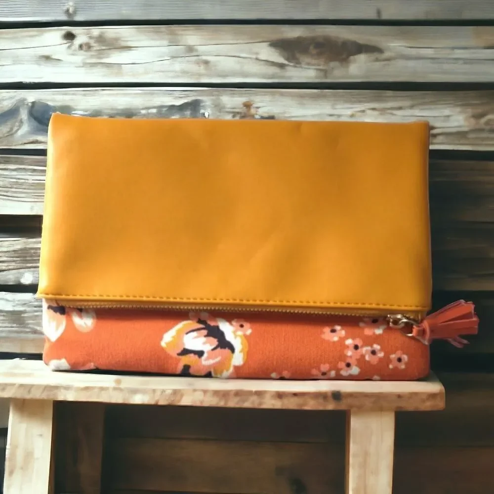 Rachel Pally Zahara Clutch Envelope Folding Floral Orange Blossoms Vegan Leather